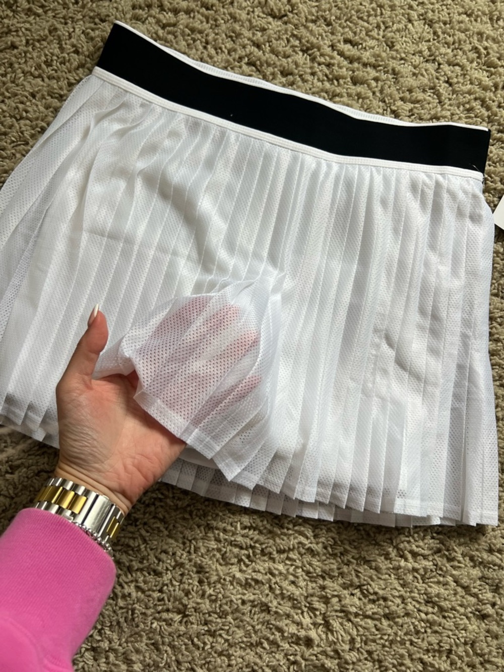 Athleta White Pleated Skirt with Black Waistband - Picture 4 of 7